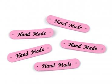 Applikation aus Kunstleder Rosa Schrift Hand Made ca. 10x48 mm